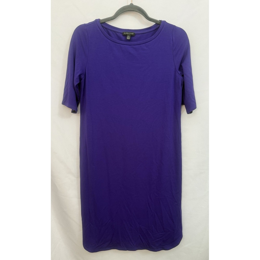 Eileen Fisher Purple Half Sleeve Jersey Knit T-Shirt Dress Womens Size PS Petite